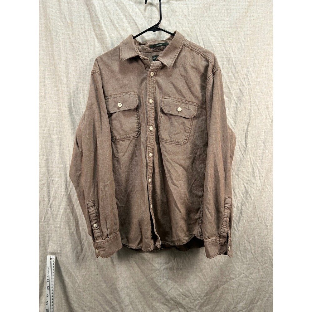 Eddie Bauer Mens Classic Fit Brown Twill Button Down Shirt Long Sleeve HD #2119